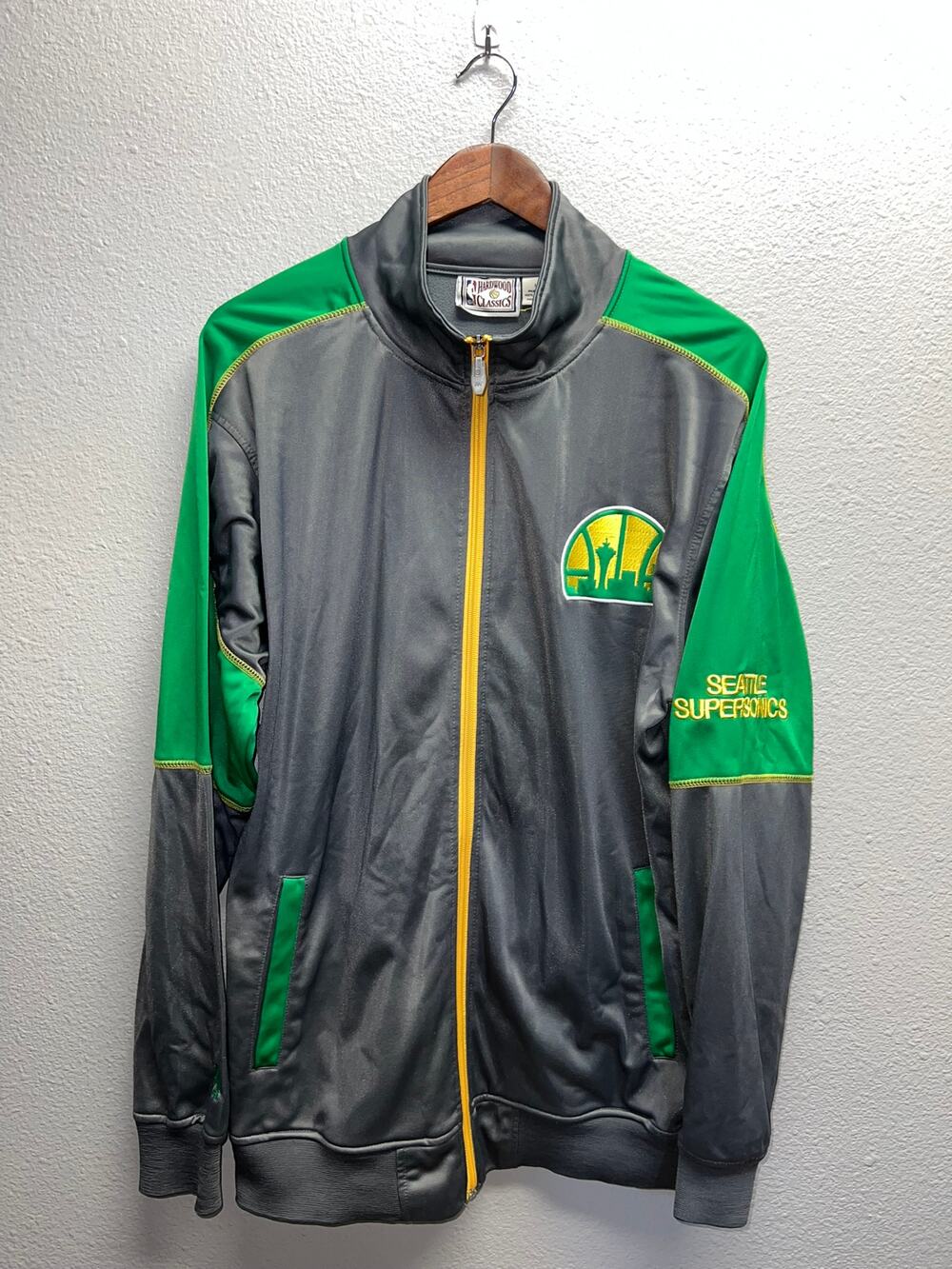Vintage Seattle Supersonics Track Jacket Full Zip Hardwood Classics VTG 90s L